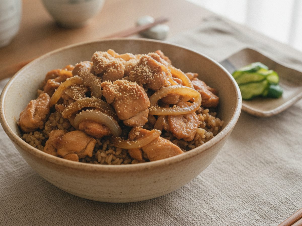 鶏ももと玄米の増量丼のイメージ（AI生成）