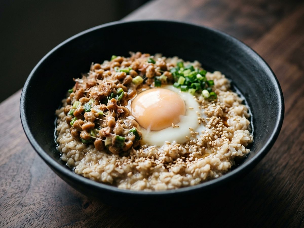 納豆卵のオートミールごはん