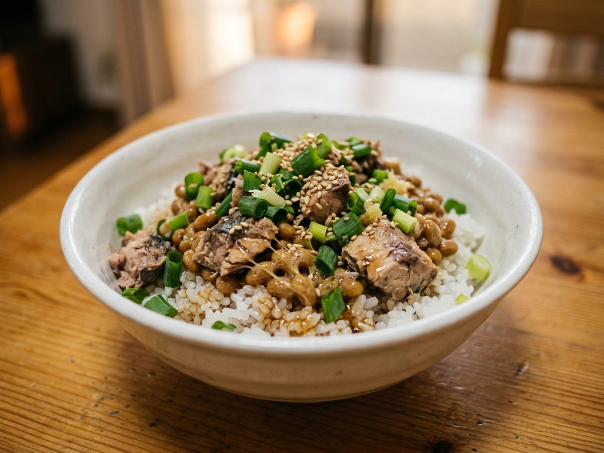 【タンパク質40g超】サバ缶と納豆のスタミナ混ぜ丼