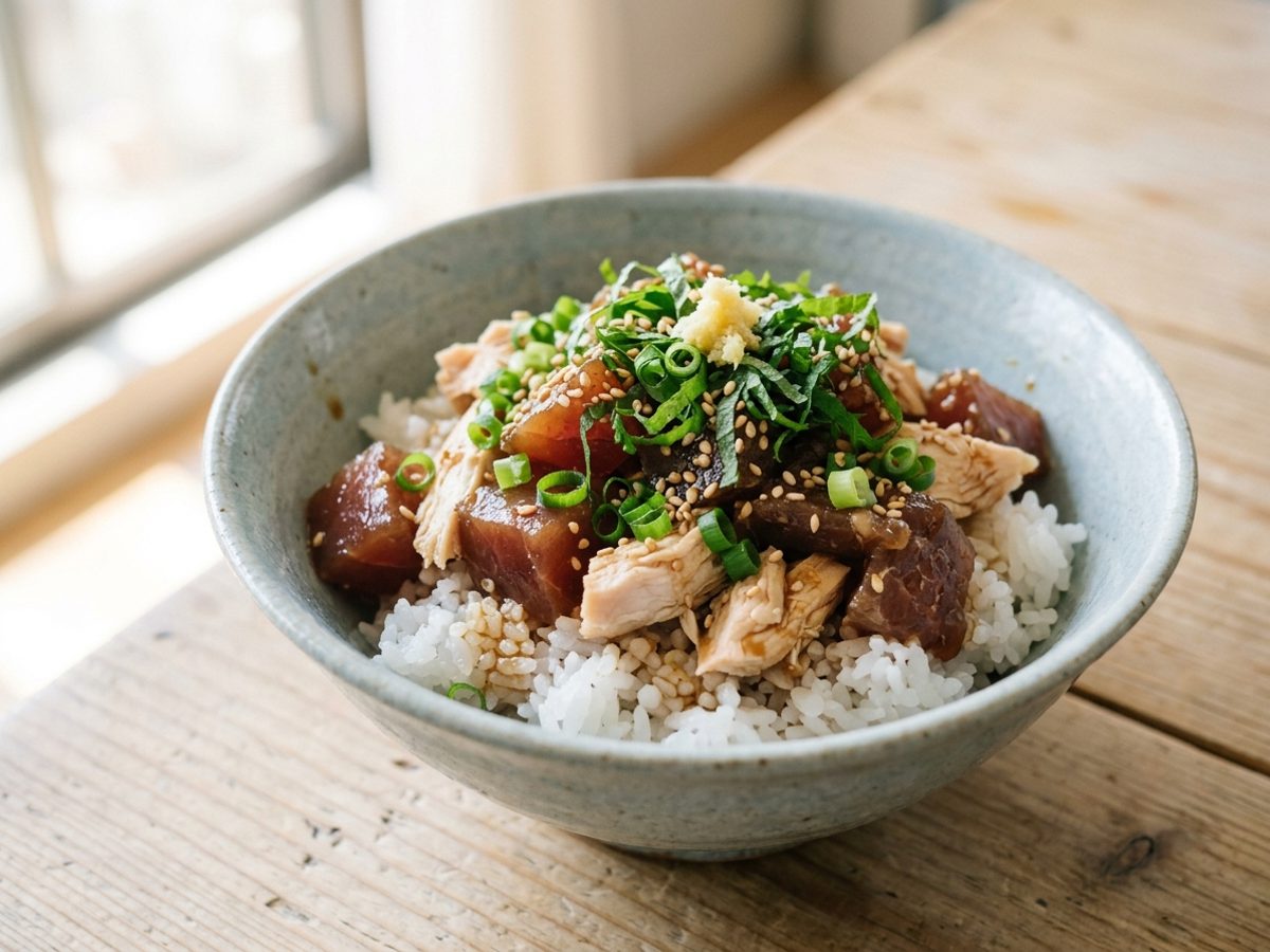 【タンパク質50g超】まぐろとささみのWタンパク漬け丼